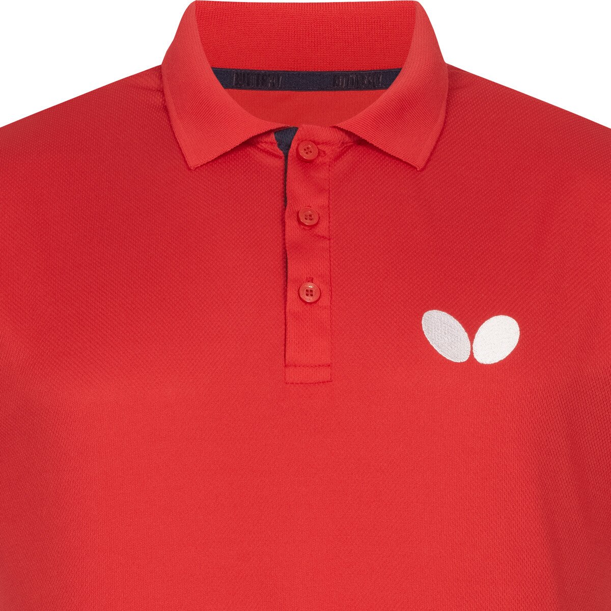 Butterfly Puren Shirt: Front View of the Red Shirt Collar